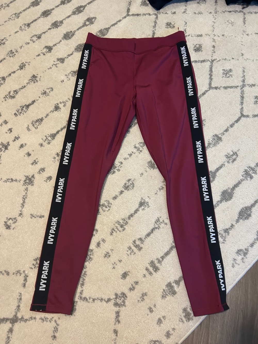 IVY PARK Burgundy Leggings with Black Logo Side Tape